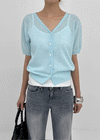 Polyp Linen V-neck Short Sleeve Knit Cardigan