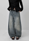 Remel Curved Washed Balloon Wide Denim Pants