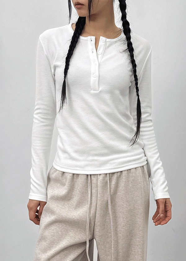 Reden Basic Henley Neck Brushed Long Sleeve T-shirt