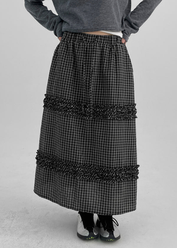 Sheito Check Frill Long Skirt
