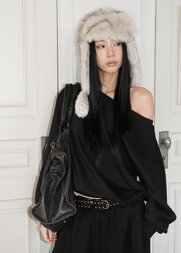 Laveson Fleece Off-shoulder Man-to-man