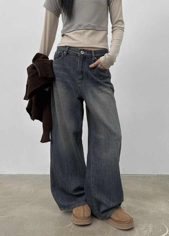 After-wash Wide Denim Pants – BLACKUP