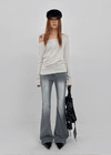 Loctong Hip-dip Washed Bootcut Denim Pants