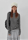 Diyan Stripe Long Hooded Long Sleeve T-shirt