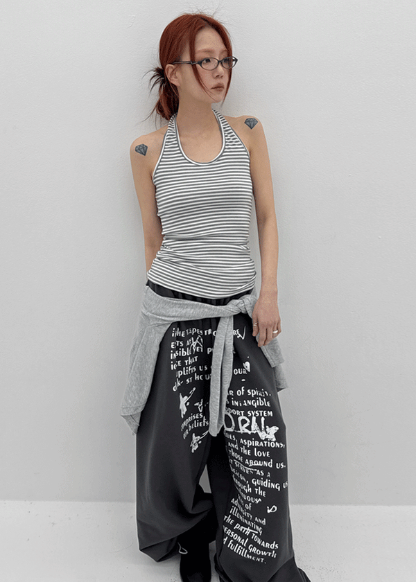 Tuan Stripe Long Halter Neck Sleeveless