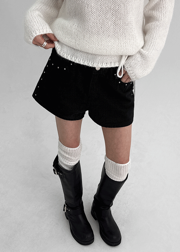 Violet Studded Cotton Shorts