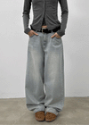 Oldera Washed Semi-wide Denim Pants