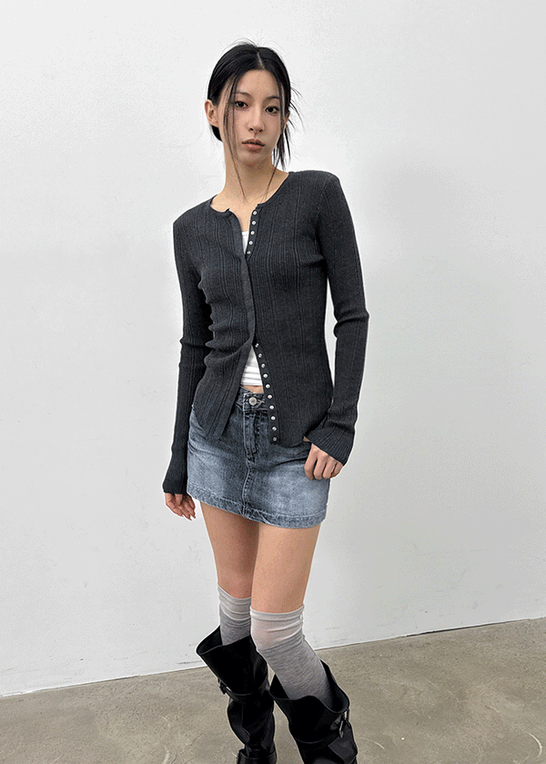 Baent Snap Button Rounding Slim Cardigan