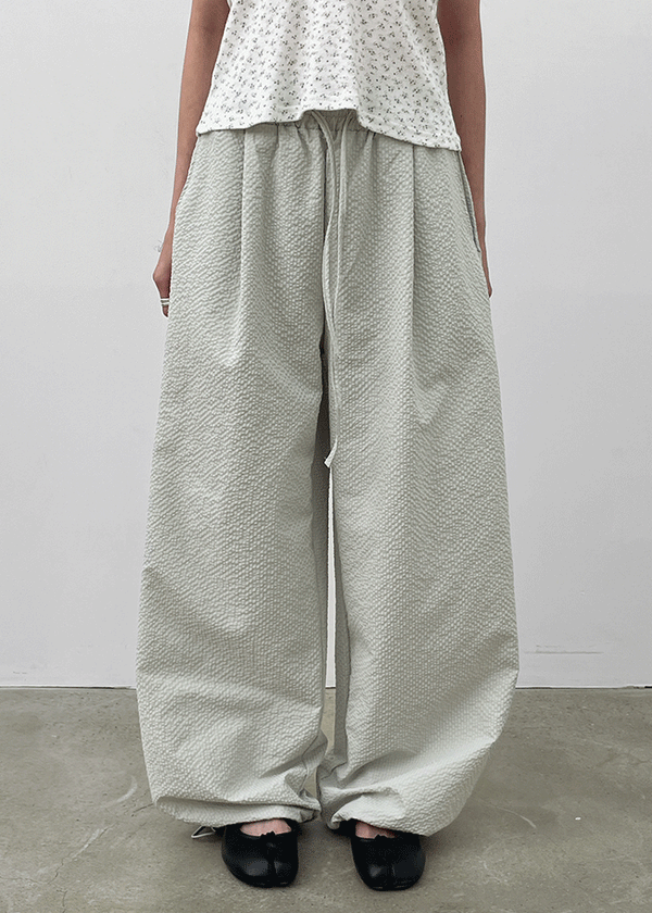 Tingf Seersucker Two-Way Banding Pants