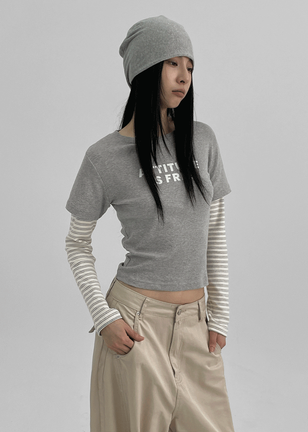 Cohing Stripe Graphic Layered Long Sleeve Tee