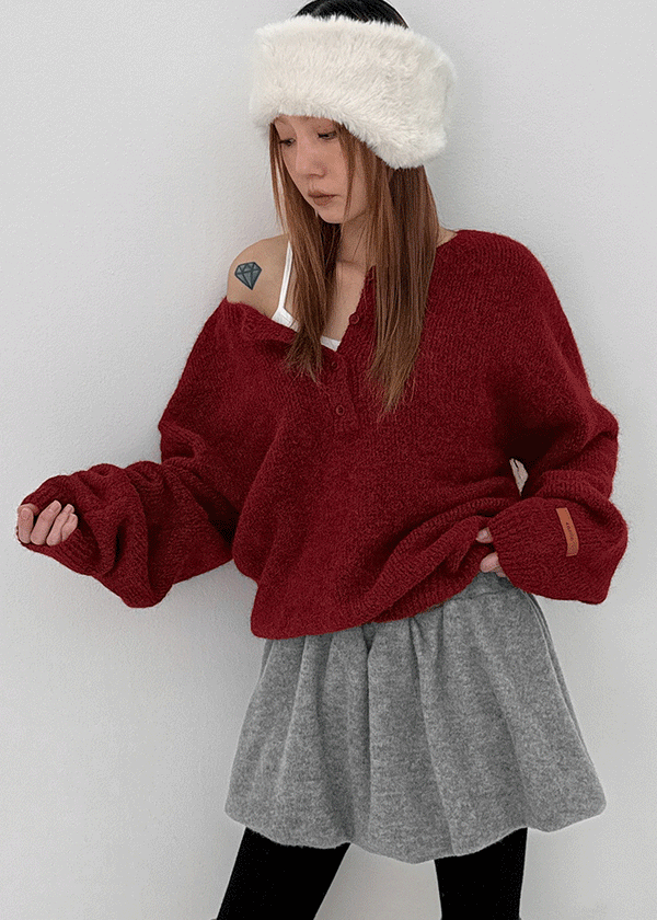 Kaeno Loose-fit Wool Henley Neck Knit