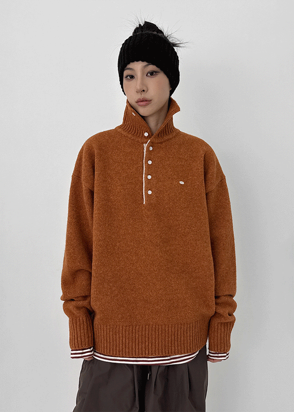 Nesto Angora Two-tone Collar-neck Knit