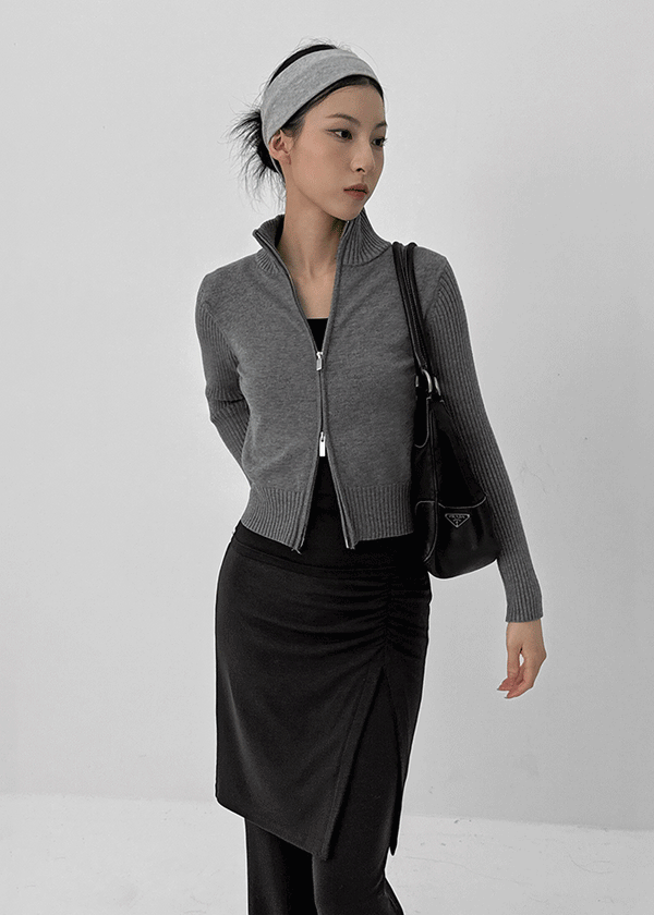 Nucat High Neck Two-way Ribbed Knit Zip-up