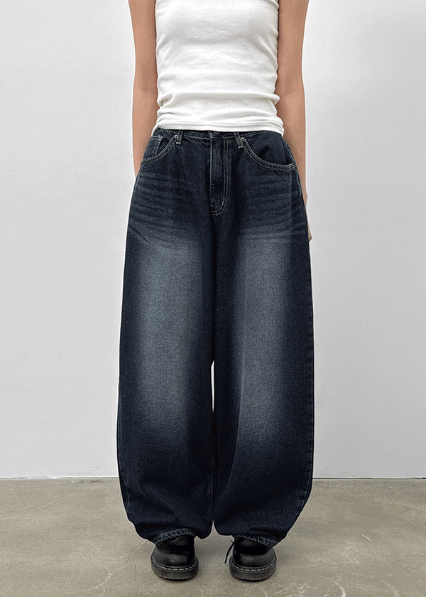 Heyra Washed Fleece Balloon Fit Denim Pants