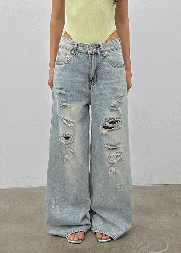 Denfil Damaged Wide Denim Pants