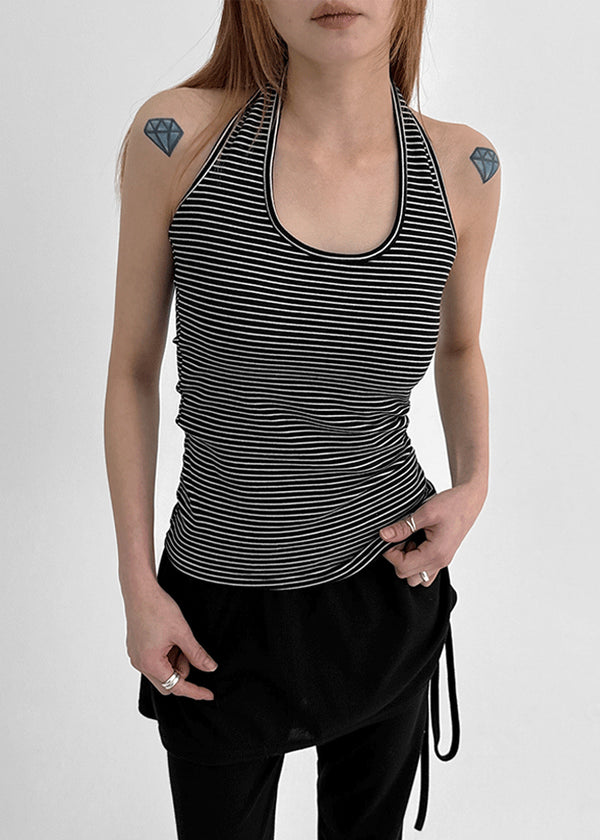 Cottle Peach Fleece Striped Halter Sleeveless (built-in Cap)