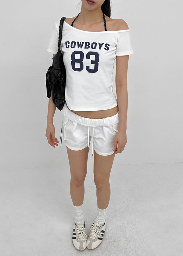 Teen Bar Layered Halter Off-shoulder Short Sleeve Tee