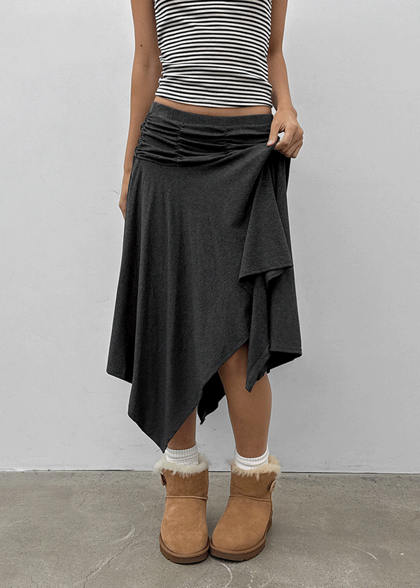 Clie shirred asymmetrical midi skirt