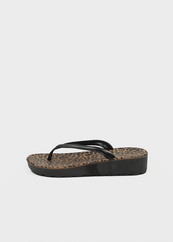 Kimmit Leopard Wedge Heel Flip-flops