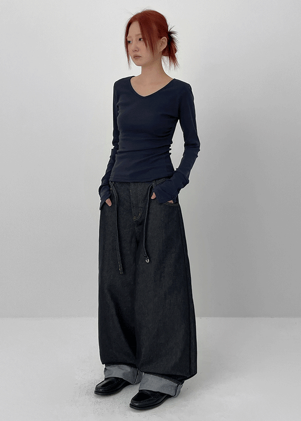 Deringt Non-fade Raw Balloon Denim Pants