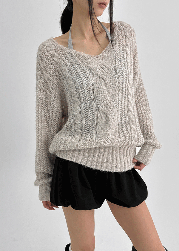 Camron V-neck Ribbed Loose-fit Knit