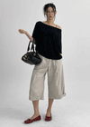 La Blue Linen Off Shoulder Short Sleeve T-shirt
