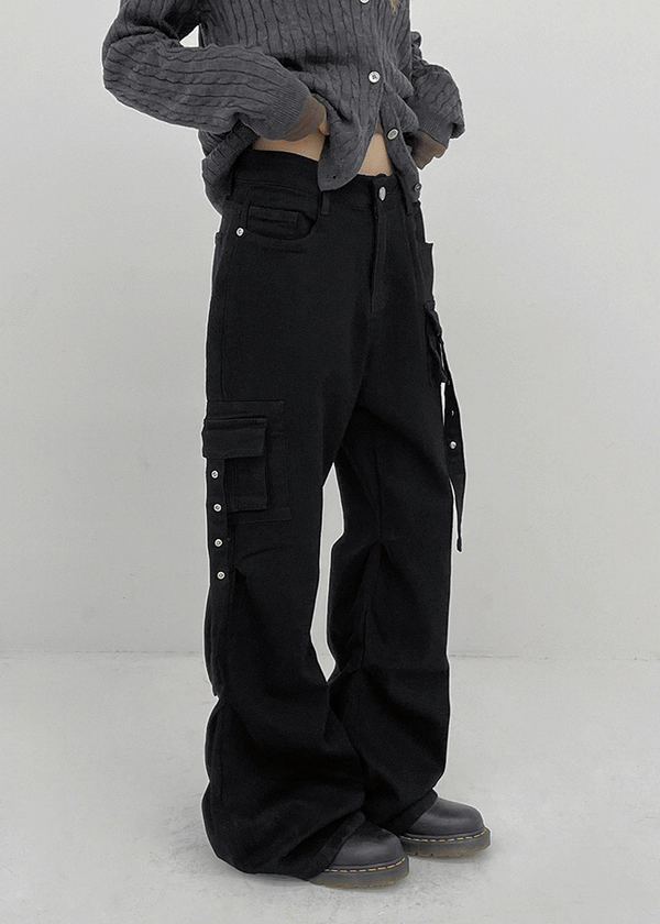 Thea Shirred Buckle Cargo Bootcut Pants
