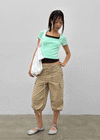 Buckle Square Neck Cropped Short Sleeve Tee
