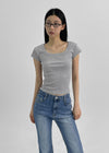 Frency Ribbed U-Neck Short Sleeve Tee