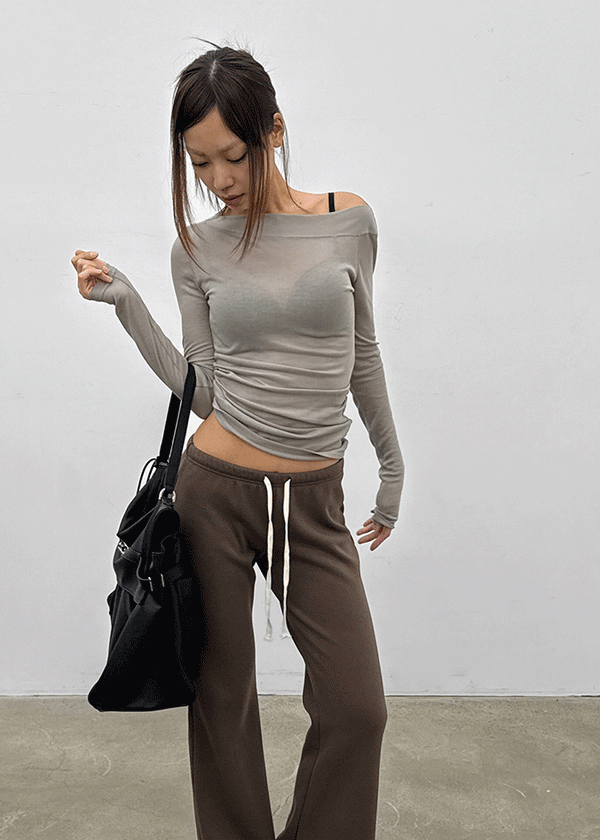 Rachi See-through Asymmetrical Tencel Long Sleeve Tee