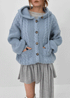 Happing Button Cable Knit Hooded Cardigan
