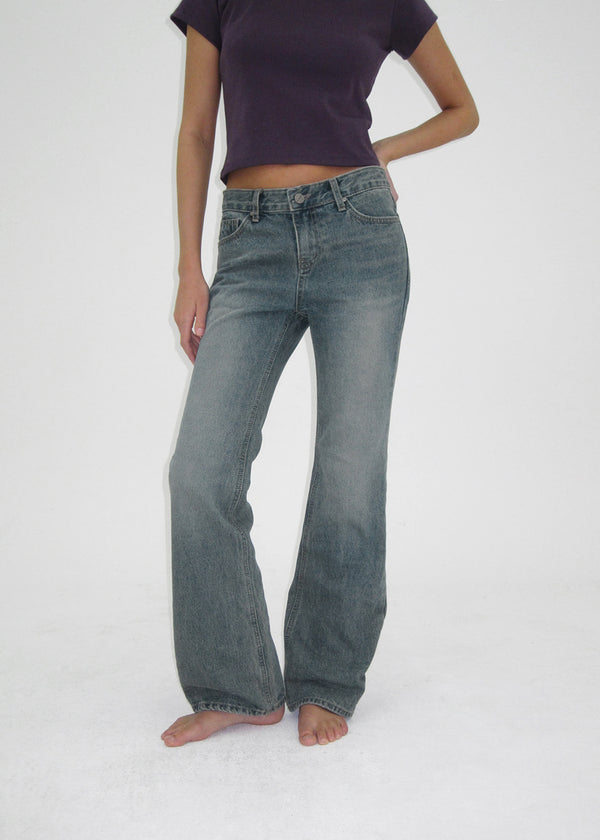 [B-DENIM] WASHING LOW SLIM BOOTS-CUT JEANS 053