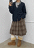 Nushin Outer Fleece Banding Pleated Check Midi Skirt