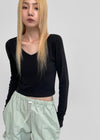 [MADE] V-Neck Extended Sleeve Cropped T-Shirt