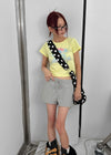 Pulse Print Semi-crop Short Sleeve T-shirt
