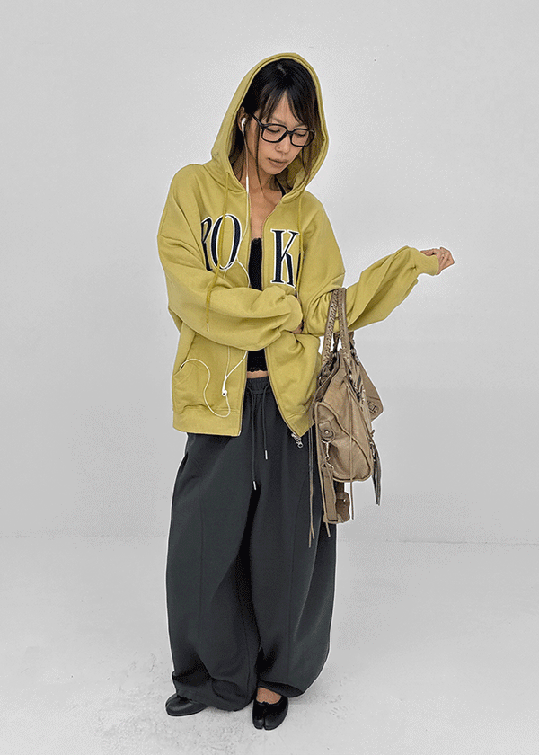 Hey Embroidered Oversized Two-Way Zip-Up Hoodie
