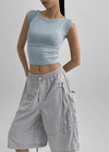 Kanlibel Boatneck Cap Sleeve Cropped Short Sleeve T-shirt