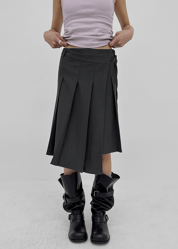 Formiro Unbalanced Pleated Wrap Midi Skirt