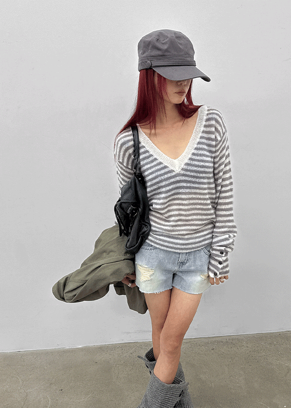 Rodi Striped V-Neck Wool Knit