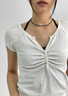 Contemporary V-neck Shirring Short-sleeved T-shirt