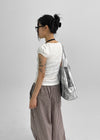 Contemporary V-neck Shirring Short-sleeved T-shirt