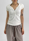 Contemporary V-neck Shirring Short-sleeved T-shirt
