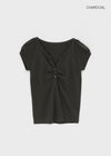 Contemporary V-neck Shirring Short-sleeved T-shirt