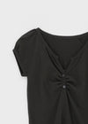 Contemporary V-neck Shirring Short-sleeved T-shirt