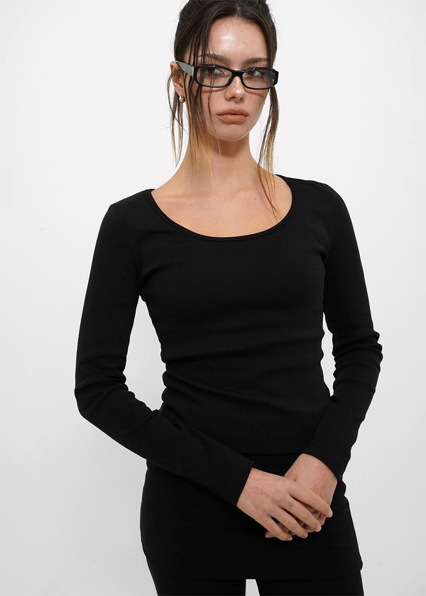 [B-BASIC] Tension Standard Slim U-Neck Long Sleeve Tee (2 SIZE)