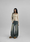 Maponing cut wide denim pants
