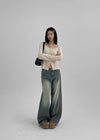 Maponing cut wide denim pants