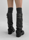 Moonki Oil Wash Buckle Leather Folding Boots