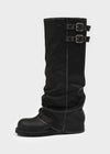 Moonki Oil Wash Buckle Leather Folding Boots