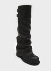 Moonki Oil Wash Buckle Leather Folding Boots
